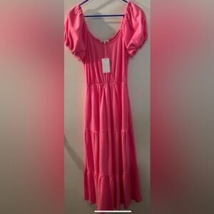 Super Cute,”Skies Are Blue” Vibrant Pink Maxi Dress Size S